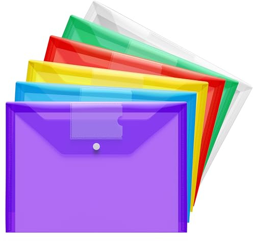 Kunststoffhüllen – A4-Ordner für Papiere, A4-Dokumentenmappe, Ordner, Kunststoff-Druckknopf-Hüllen mit Tasche, 6 Stück