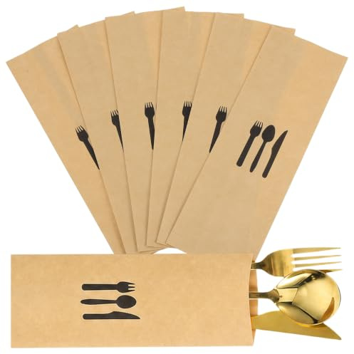 Cabilock Lot de 200 couverts en papier kraft pour décoration de table - Sacs à ustensiles jetables pour fête, répétition - Poche pour banquet, sac à déjeuner, mariage, dîner