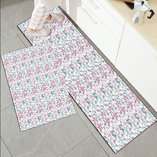Küchenläufer Küchenmatte 2 Stück 45x70cm+45x120cm,Abstrakte, lebendige Sterne verschiedener Formen Größen abstrakte Raum,Rutschfest Pflegeleicht, Anti-Müdigkeit Küchenteppich Teppich Läufer für Küche