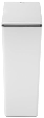 PROREGAL Moderner quadratischer Abfalleimer mit Touch-Bar-Deckel | 40 Liter, HxBxT 63x24,5x37cm | Weiß