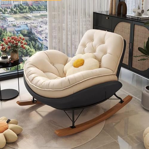 NRNQMTFZ Schaukelstuhl,Leder Schaukelstuhl,gepolstert,moderner Schaukelstuhl, Schaukelstuhl Wohnzimmer,bequemer Lesestuhl,hochwertige Stoffe,für Schlafzimmer Balkon(Grey+White)
