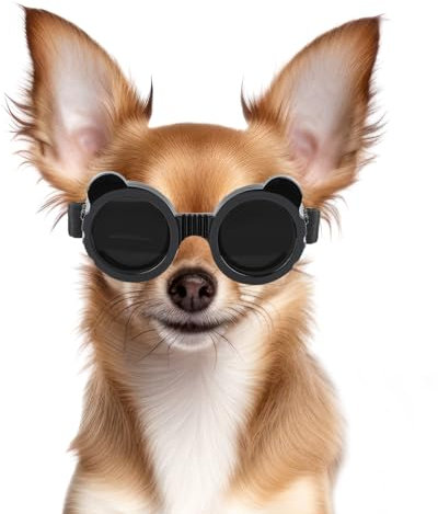 NAMSAN Hund Brille für Kleine Hunde Hunde Sonnenbrille mit Rundem Rahmen Windschutzbrille UV-geschützt Schutzbrille für Kleine Hunde - Schwarz