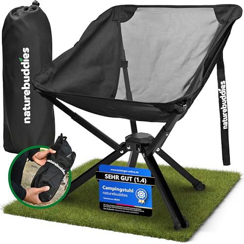 naturebuddies® Campingstuhl Faltbar [Ultraleicht] Kleines Packmaß Klappbar Leicht Kompakt Belastbar bis 150 kg | Angelstuhl Faltstuhl Klappstuhl Camping Stuhl - Wandern Angeln Festival Camping Outdoor