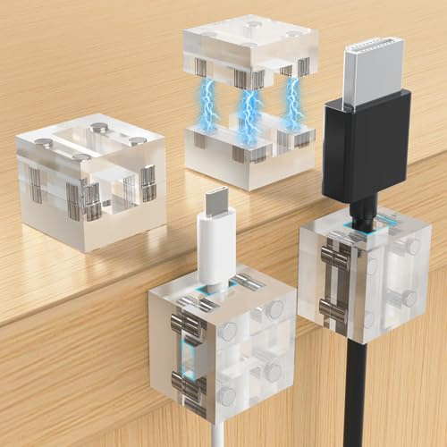 NiHome Fermacavi magnetici in acrilico trasparente, 4 pezzi, per caricabatterie del telefono, USB, HDMI, cavi di alimentazione, forti slot magnetici regolabili per cavi sottili, adesivo acrilico senza