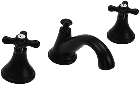 3 Loch Waschtisch Armatur Vintage Waschtisch-Mischbatterie Drehbar Waschbecken Griff Badewasserhahn, Heißen-/Kalten Wasserhahn Standard G1/2 Waschtischarmatur für Bad Duschen (Schwarz)