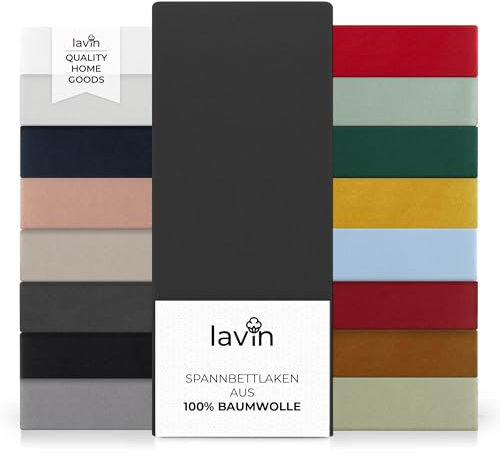Lavin Spannbettlaken 100% Baumwolle Jersey Spannbetttuch Laken (Fels-grau, 180/200x200+30cm)
