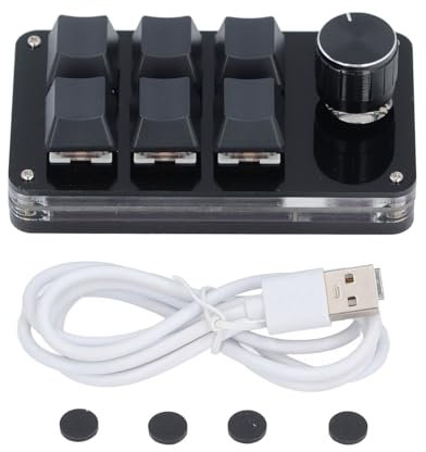 Teclado de PC USB de 6 teclas con perilla, teclado mecánico de una mano, Kuuleyn Mini Macro Teclado mecánico para juegos 6 teclas 1 perilla Programación Macro Pad para