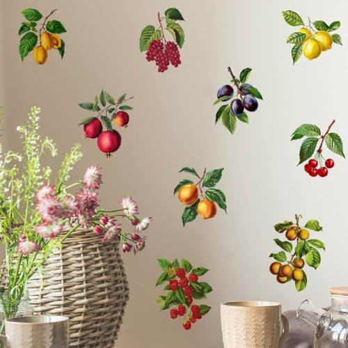 SUPERDANT Vintage Obst Wandtattoo Obst Wandtattoo Wohnzimmer Rustikale Selbstklebende Wandsticker DIY Bunte Wandaufkleber Dekor Wandaufkleber Für Küche Schlafzimmer Wohnzimmer Wanddekor 3sheets/set