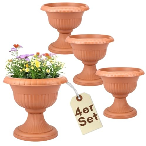 GarPet 4er Set Blumentopf mit Ständer Blumensäule Standfuß Pflanztopf Grabvase Friedhofsvase mit Füßen Ständer Terrakotta 30 cm