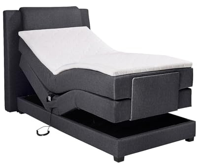 Vente-unique Set completo letto a molle con testiera + rete relax elettrica + materasso + materasso 100 x 200 cm – Tessuto – Antracite – CASTEL II di PALACIO