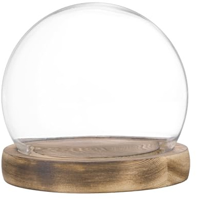 M METERXITY Cloche Glass Dome, D3.9In Ball Jar with Wooden Base for DIY Snow Globes/Small Plants/Flowers/Candles/Models/Souvenirs, Glass Display Case [White]