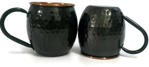 GRAINEX ENGINEER Moscow Mule Copper Mugs - Set of 2 | 100% Pure Copper Food Safe 16.9 Oz Handcrafted Mule Cups with Coaster for Beer, Wine, Party, Cocktail | Black Antique Moscow Mule Mugs