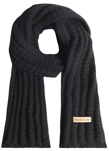 CESHMD Schal Herren Damen Winter, Unisex Winterschal, Strickschal Warm Strickschal, Schwarzer Schal für Herren Damen Mädchen Junge Geschenk