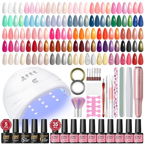 PEACECOLOR UV Nagellack Set mit UV Lampe Elektrische Nagelfräser, 35+5 Gel Nagellack UV mit Base Coat Top Coat Gel Nägel Set Nagelset Gelnägel Starterset Maniküre Geschenk für Frauen