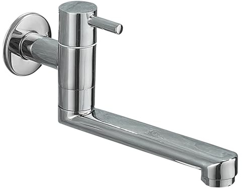 SXWYLZ Wasserhahn Schwenkbar Wandmontage Kaltwasserhahn Wandmontage Messing Spülbecken Einhebel Wand Wasserhahn Verlängerung,Verchromt,16Cm
