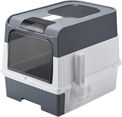XLDZ Caja de arena cubierta extragrande para gatos con entrada superior y bandeja deslizante, control de olores, cuchara incluida, inodoro totalmente cerrado (negro-e)