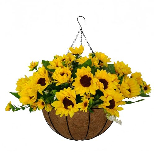 Aflorshope Realistic Artificial Hanging Sunflower Flower Basket Simulation Plant Decoration, Home and Office Hanging Flower Baskets Garden Patio Porch Artificial Sunflower for Decoration (30 CM)