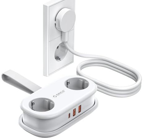 ORICO Multiprise Voyage 2 Prises et USB-C 20W PD, Blanc, Compacte & Portable, Compatible avec Bureau/Maison/Bateau, Cordon 1,5m (AP3)