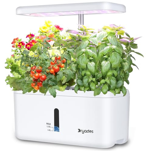 DRYADES Sistema de jardín interior de 19 vatios, luz LED para crecimiento, actualización, 2 macetas de autoriego cultivadas para cultivar suelo, regalos de jardinería para mamá, maceta para verduras