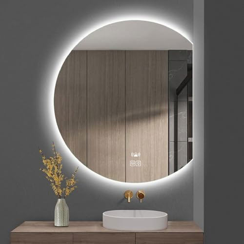Specchio Mezza Luna Da Parete, Specchio Bagno Con Luce, Specchio Semicircolare Retroilluminato Senza Cornice Per Ingresso, Antiappannamento, Regolabile In 3 Colori Cut right 45*50CM (17.7*19.6in)