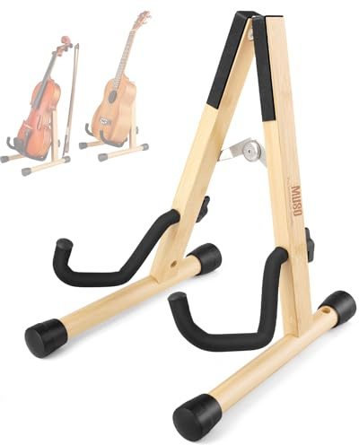MUSO Wood Violin Stand with bow holder, Ukulele Stand, Wooden Stand for Mini Small Guitars