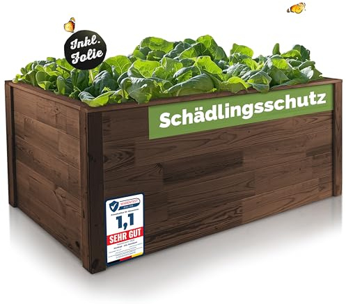 PATKAR XXL Hochbeet 145x89x60cm [Anti-RÜCKENSCHMERZEN] - Hochwertiger Pflanzkasten Hochbeet Holz (Made in Europe) - Premium Hochbeete für Garten - Optimaler Schädlingsschutz - Kräuterbeet (Braun)