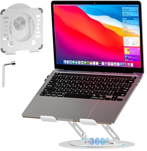 Tking Support rotatif à 360° pour ordinateur portable, hauteur réglable, pliable, en acier au carbone, compatible avec MacBook, iPad, tablette, planche à croquis, pour bureau et maison (blanc)
