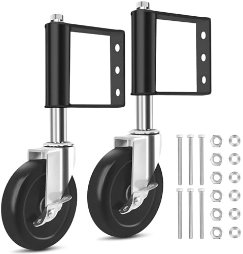 2er 102mm Federbelastete Torrollen mit Federbelastung & Bremse, Schwarz Rubber Schwerlast-Torräder,360° Drehbare Torrolle,100 KG Belastbarkeit Lenkrollen, Schwerlastrollen für Holztore,Zäune,Gartentor