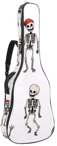 KengjuTesu 43 Zoll Akustikgitarre Softcase mit Rucksackgurt und 2 Taschen Halloween Skelett Keine Polsterung Rucksack Wasserdicht Oxford Tuch Bassgitarre Gigbag für Konzertgitarre, Mehrfarbig 1