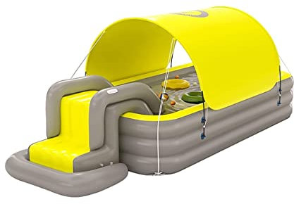 OUYUE Paddling Pool Inflatable Pool Inflatable Swimming Pool With Slide, Awning For Backyard Summer Blow Up Pool Play Center Lounge Padding Pool Swimming Pool Garden(Yellow,2.6m)