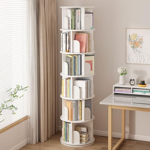 Drehbares Bücherregal aus Holz mit 360°-Drehung, rundes Drehregal mit Lazy Susan, für kleine Räume, Schlafzimmer, Arbeitszimmer, weiß(6 Layers)