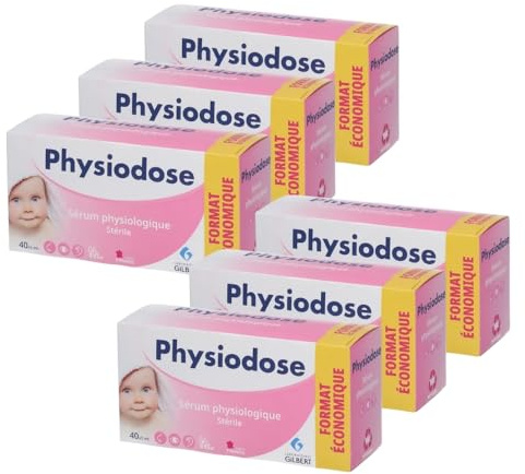 Pack 6 PHYSIODOSE - Sérum Physiologique 40x5ml - Hygiène du nez, des yeux, des oreilles – Nourrisson, bébé, adulte – Laboratoires Gilbert – Fabriqué en France