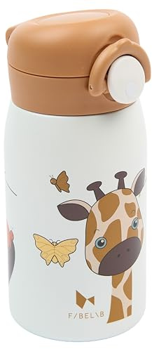 Fabelab Borraccia Bambini 320 ml | Motivo Giraffa | Acciaio Inox Senza BPA | Scuola Anti-Perdite | Borraccia