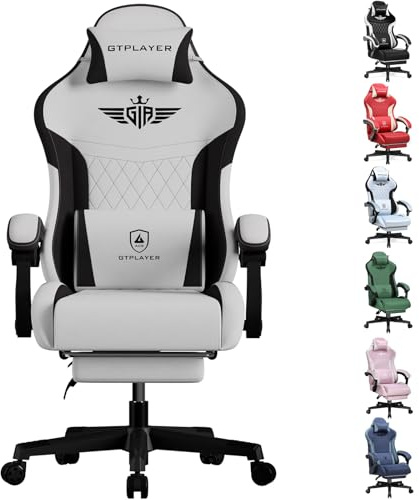 GTPLAYER Gaming Chair Fabric, High Back Computer Chairs with Footrest for Adults Ergonomic Lumbar Support Swivel PC Chair for Home Office (Gray)