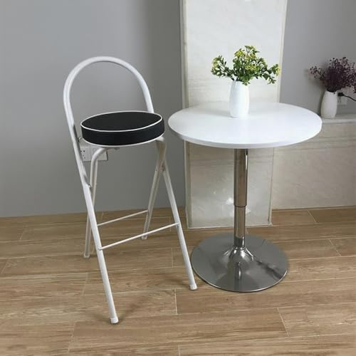 Sgabello pieghevole portatile con schienale e poggiapiedi, sedia da bar rotonda imbottita da 65 cm, leggera e resistente, perfetta per uso interno/esterno (nero e bianco)