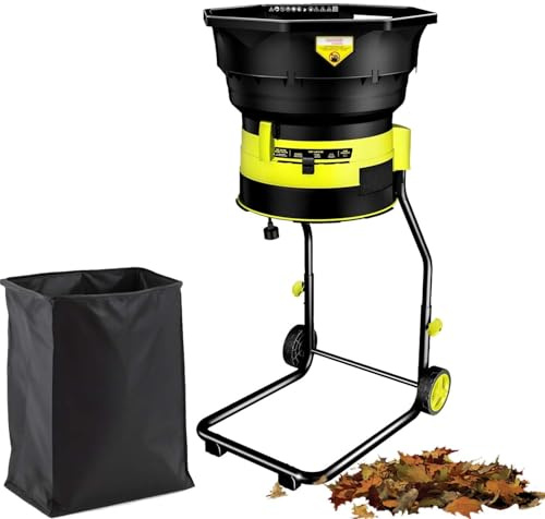 Trituratore Foglie da Giardino 2500W, Biotrituratore Elettrico 8000RPM, Mulcher Sicuro Senza Lame, Riduzione 17:1, Ruote per Trasporto, Sacco Raccoglitore, Accessori Extra(Powercordx30m)