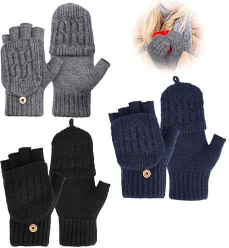 KEORHEZ 3 Paare Handschuhe Ohne Finger Herren Und Damen Handschuhe Mit Fingerkappe Touchscreen Laufen Radfahren Fahren Ohne Finger Warme
