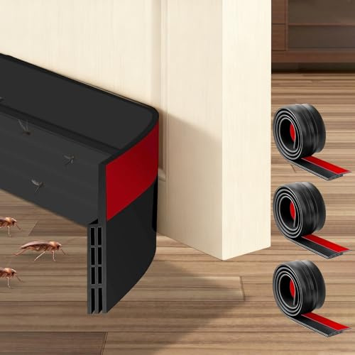 Draft Excluder for Doors,3PCS 39/1M Self Adhesive Door Draft Excluder Strip for Bottom of Door,Silicone Under D-oor Draught Ex-cluder Seal Strip for Soundproofing and Insulatuion,Black 39 L x1.97 W
