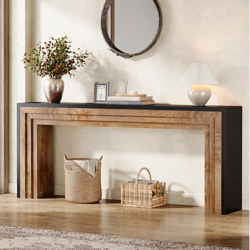 Tribesigns 180 cm Console Table, Farmhouse Slim Sofa Table Behind the Couch, Wooden Extra Long Hall Table for Living Room, Entryway, Hallway, Foyer, Black and Natural Wood Color