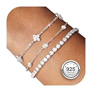 Finrezio 3 stycken damarmband 925 silver 14K guldpläterade tennisarmband zirkon armband set justerbara armband smycken för kvinnor silver/guld/roséguld, 16,5 cm