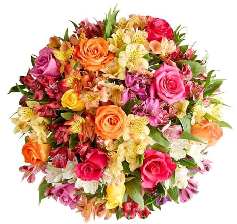 1800 Flowers – Assorted Bright Roses & Peruvian Lilies Double Bouquet (Bouquet Only) | Fresh Cut Spring Flowers for Delivery | Gift for Mother's Day, Anniversary, Sympathy, and Special Occasions