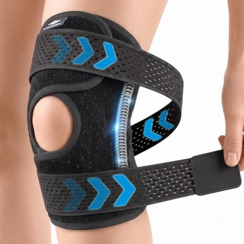Lusenone Kniebandage für Damen Männer, Verstellbare Kniestütze mit Seitenstabilisatoren & Riemen, Kompressions Bandage Knie for Meniskusriss, Arthrose, ACL, Knieschmerzen, Laufen, Joggen, Sport