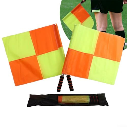 Referee Flags, Set Soccer with Anti-Slip Nylon Checkered, Stainless Steel 46cm Poles Foam Handle Linesman Football Matches