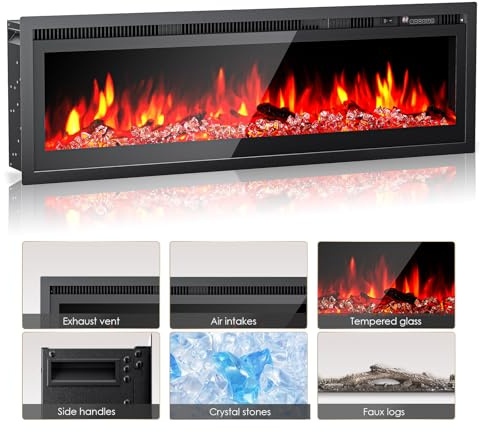 41/106cm Recessed Electric Fireplace 12 LED Color Flame Effect, Insert Wall Mounted Heater 3 Sided View Electric Fireplace with Remote & Touch Screen Control, 900W/1800W