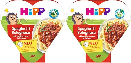 HiPP Bio Spaghetti Bolognese mit mediterranen Kräutern (6 x 250g), Menü ab 1 Jahr, schonend dampfgegart, kindgerecht gewürzt, in Bio-Qualität (Packung mit 2)