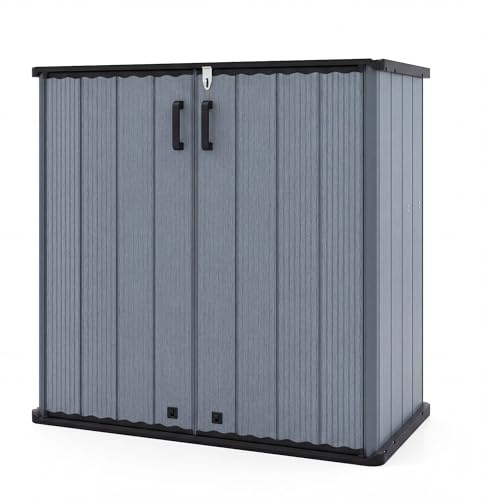 RELAX4LIFE Armadio da Esterno Basso 0,78㎡, 665 L Casetta in Plastica Porta Attrezzi, Capanno Impermeabile con Tetto Drenante, 2 Ante Bloccabili, per Giardino e Balcone, 120 x 65 x 117 cm (Grigio)