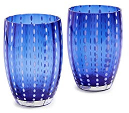 Zafferano Perle Tumbler en Verre - Verre Coloré Transparent Fait Main, cl 32 h 109mm d 71mm - Set 6 Pièces - Bleu