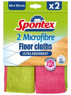 Spontex Microfibre Pavimenti, Panni Pavimenti, Rosa/Verde, 2 Unità
