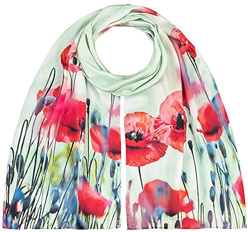 VON LILIENFELD Seidenschal Mohnblumen Damen Satin lang Motiv 172 x 42 cm