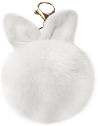 VORCOOL Plüsch Ball Schlüsselanhänger mit Hasenohren Pompom Keychain Bommel Taschenanhänger für Handtasche Auto (Weiß)